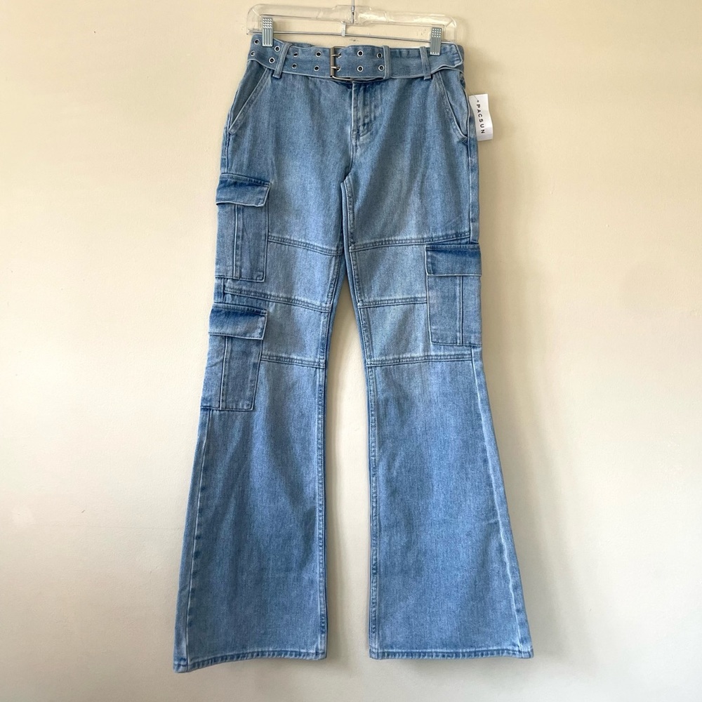 PacSun Light Blue Low Rise Cargo Flare Jeans Size 25 NWT